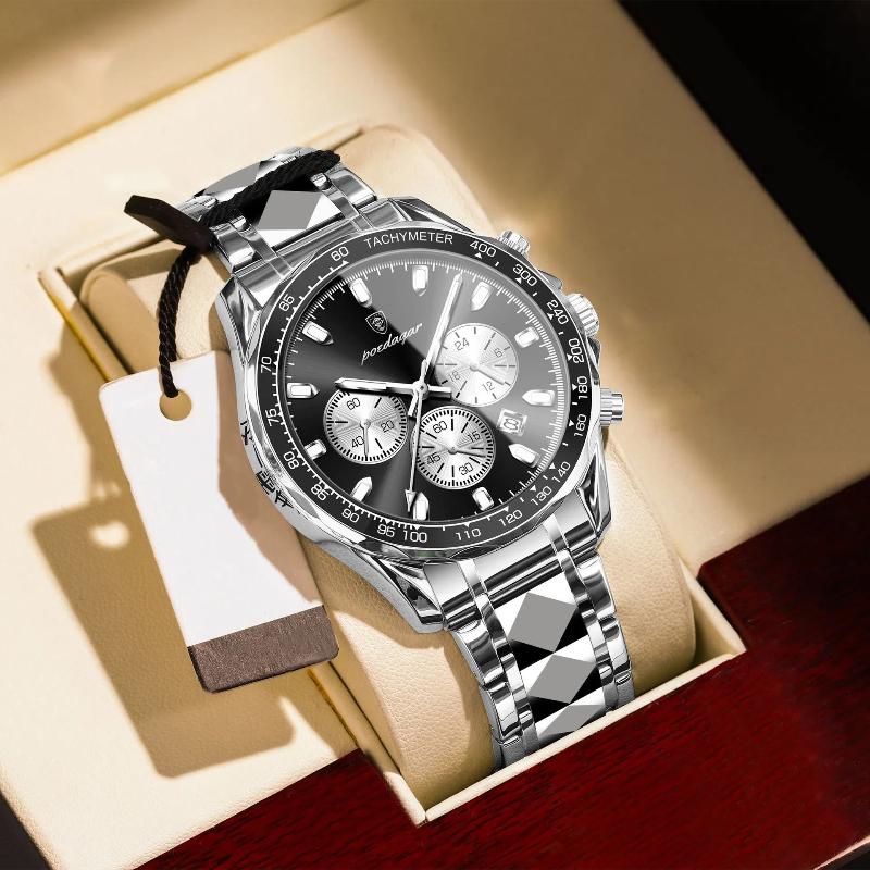 POEDAGAR Luxury Man Wristwatch Waterproof Luminous Chronograph Watch for Men Stainless Steel Men's Quartz Watches Male Gifts Reloj Hombre