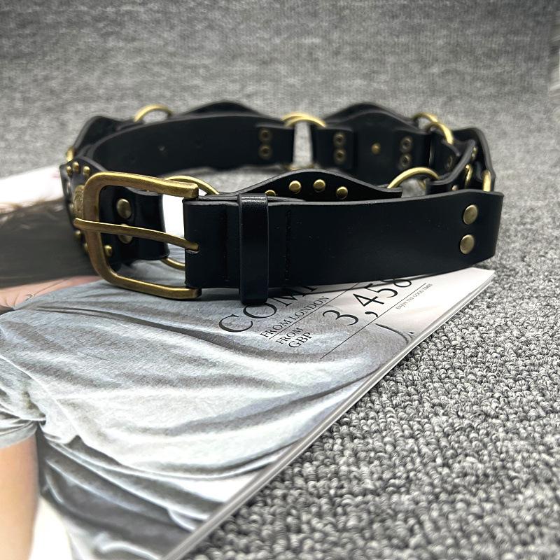 Boucle en Métal Style Cowboy Occidental Ceinture en Cuir PU pour Femmes Rétro Vintage Décoration Rivets Boucle à Aiguille Large Ceinture Cinturones