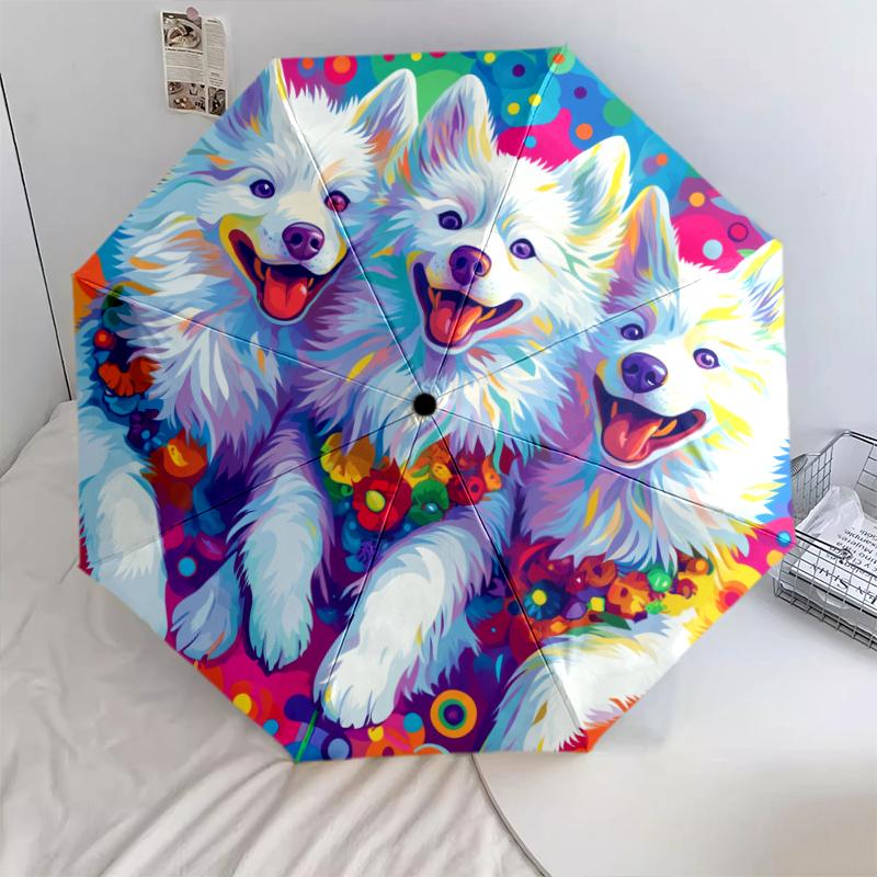 Colorful Samoyed Pattern, Automatic Folding Umbrella, Portable and Foldable Design, 8 Ribs, a Christmas or Birthday Gift.