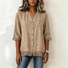 Women V Neck Button Down 3/4 Sleeve Loose Fit Blouse Lightweight Layered Hem Casual Tunic Top for Daily Wear
