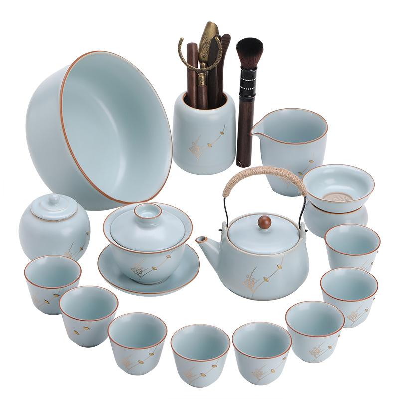 High-end Ru kiln tea set teacup Ru kiln ceramic open tea set gift box company business gifts to customers