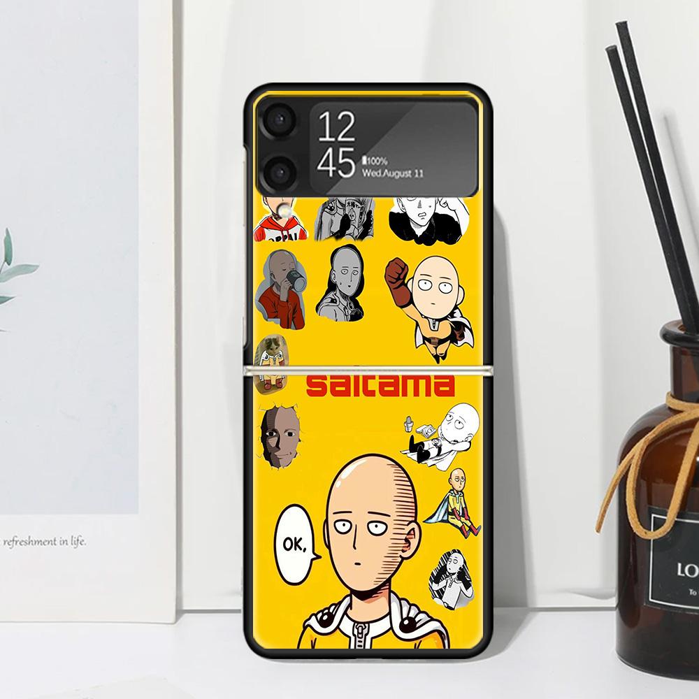 One P-Punch-Man Saitama King Phone Case Cover for Samsung Galaxy Z Flip 7 6 5 4 3 5G Flip3 Flip4 Flip5 ZFlip6 ZFlip7 Black Funda