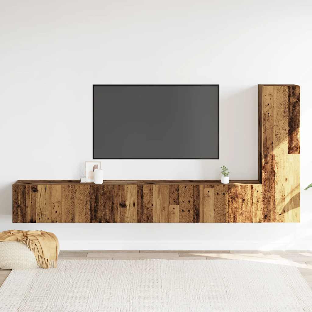 Wall Mounted TV Cabinets Set of 3 Rustic Wood Look Engineered Wood