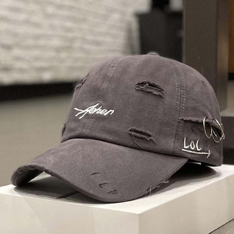 Retro Baseball Cap with Ripped Letters Sun Protection Men's Peaked Cap Trendy Asher Design Adjustable Size
