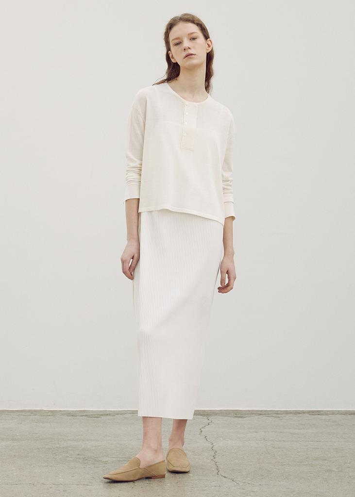 UMARMUNG Italian Light Wool Henley Neck Pullover_Ivory