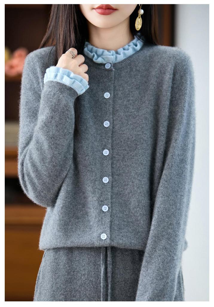 French Lace Knit Wool Cardigan Coat - Women's Autumn/Winter 2025 Fashionable Age-Reducing Sweater