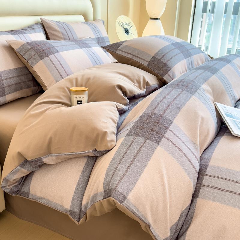Sleep Grid Digital Printed Cotton Thickened Woolen Four Piece Set