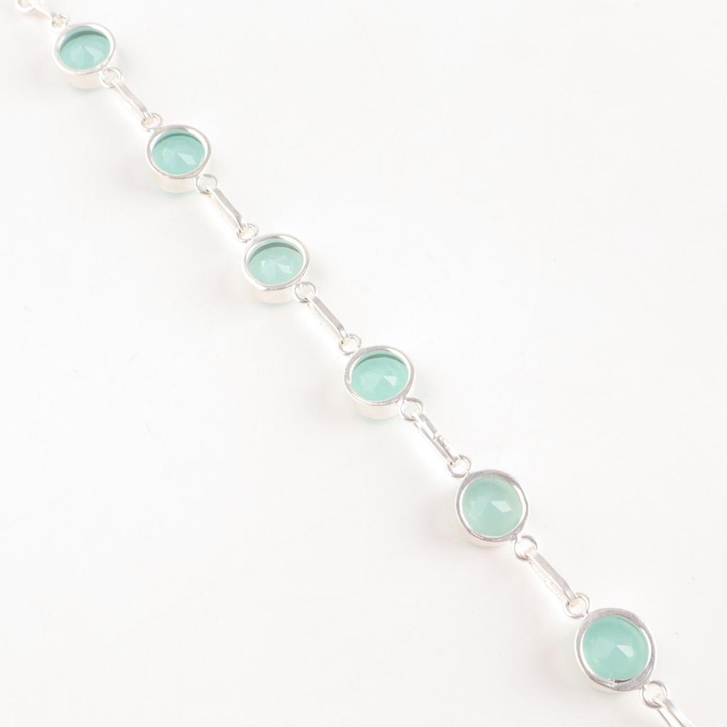 Aqua Chalcedony Gemstone 925 Fine Silver Jewelry Handmade Bracelet Birthday Gift RB-14-18
