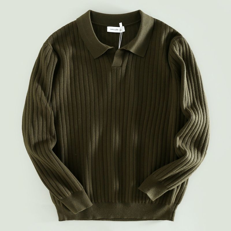 Men's Knitwear for Export, New Spring and Autumn Style, Turn-Down Collar Sweater, Casual Versatile Long-Sleeve Base Shirt for Trendy Men