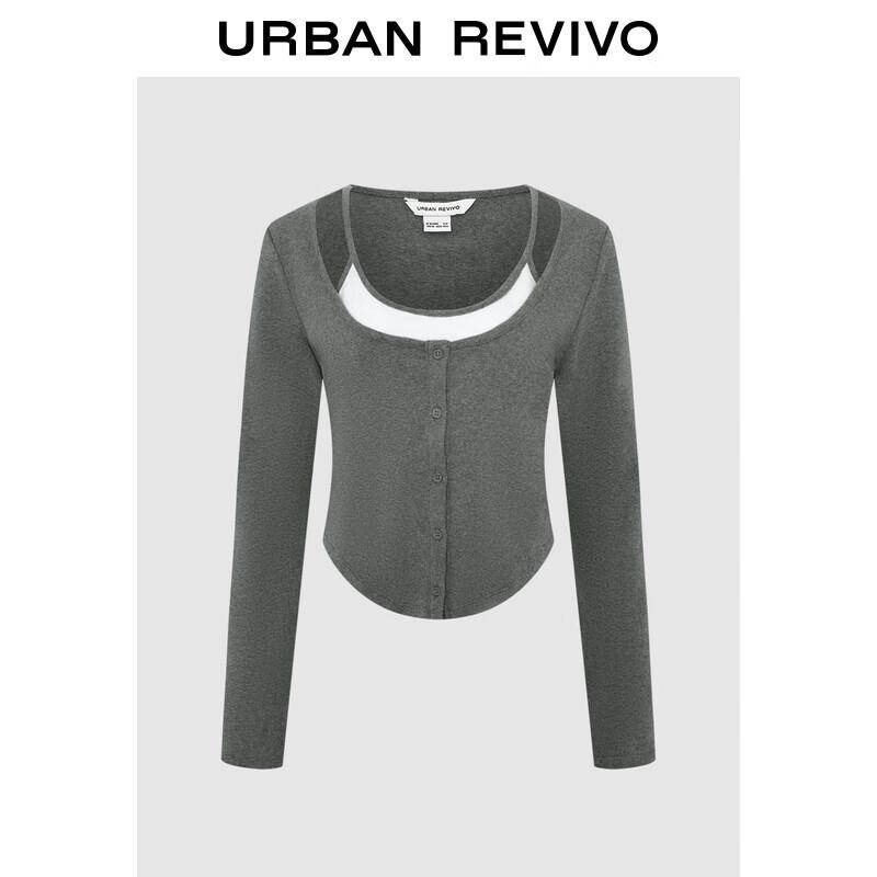 UR 2024 Winter Women s Spliced Hollow Layered Shirt S