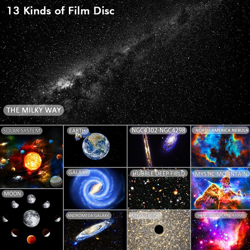Star Projector,Planetarium Projector Galaxy Projector for Bedroom,360 Degree Rotation Galaxy Night Light with 4K Replaceable 13 Galaxy Discs Large
