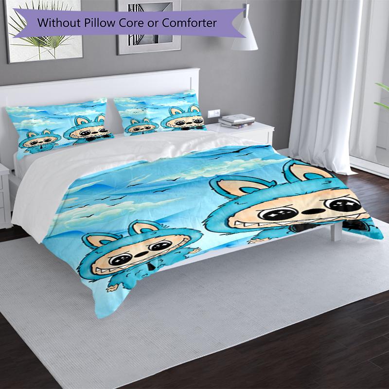 Rabbit Friends Design Bed Bedding Set 1 Duvet Cover + 2 Pillowcases Soft Breathable Household Bed Linens