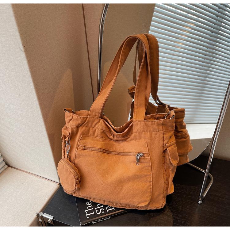 

Canvas bag women s bag large capacity women s bag shoulder bag student commuter tote bag messenger bag коричневый