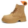 Men's shoes, new fleece warm cotton shoes, high-top leather shoes, British style platform soles, anti-slip heightened Martin boots