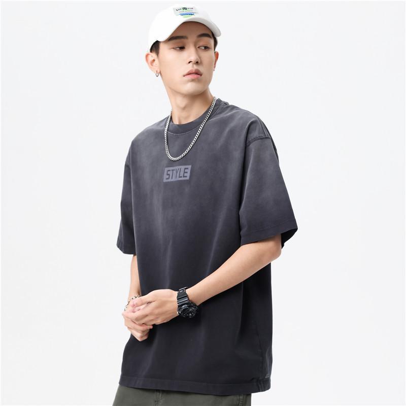Men's Trendy Gradient Wash Short-Sleeve Letter Print T-Shirt - Loose Fit, Plus Size, Summer Style