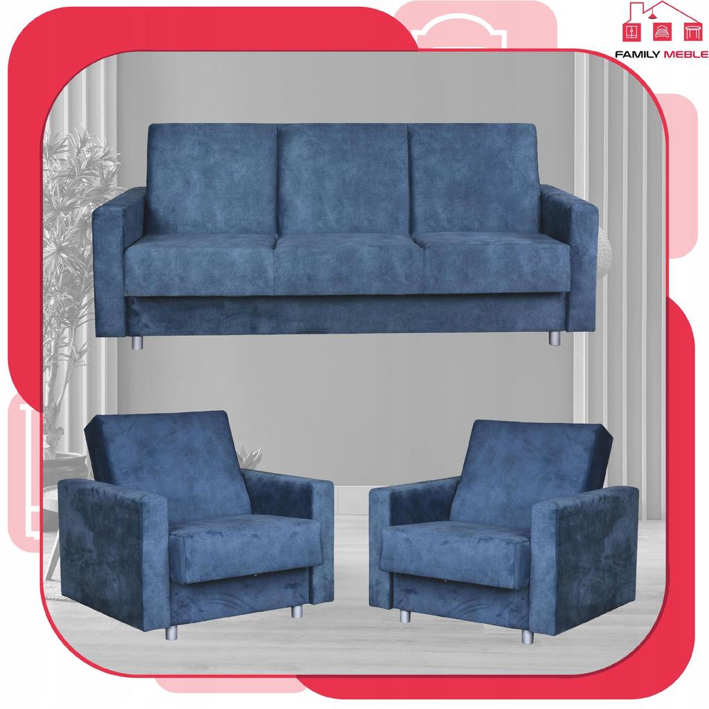 Entspannungsmöbelset Alicja Ausklappsofa Sofa Sessel Family Möbel Marineblau