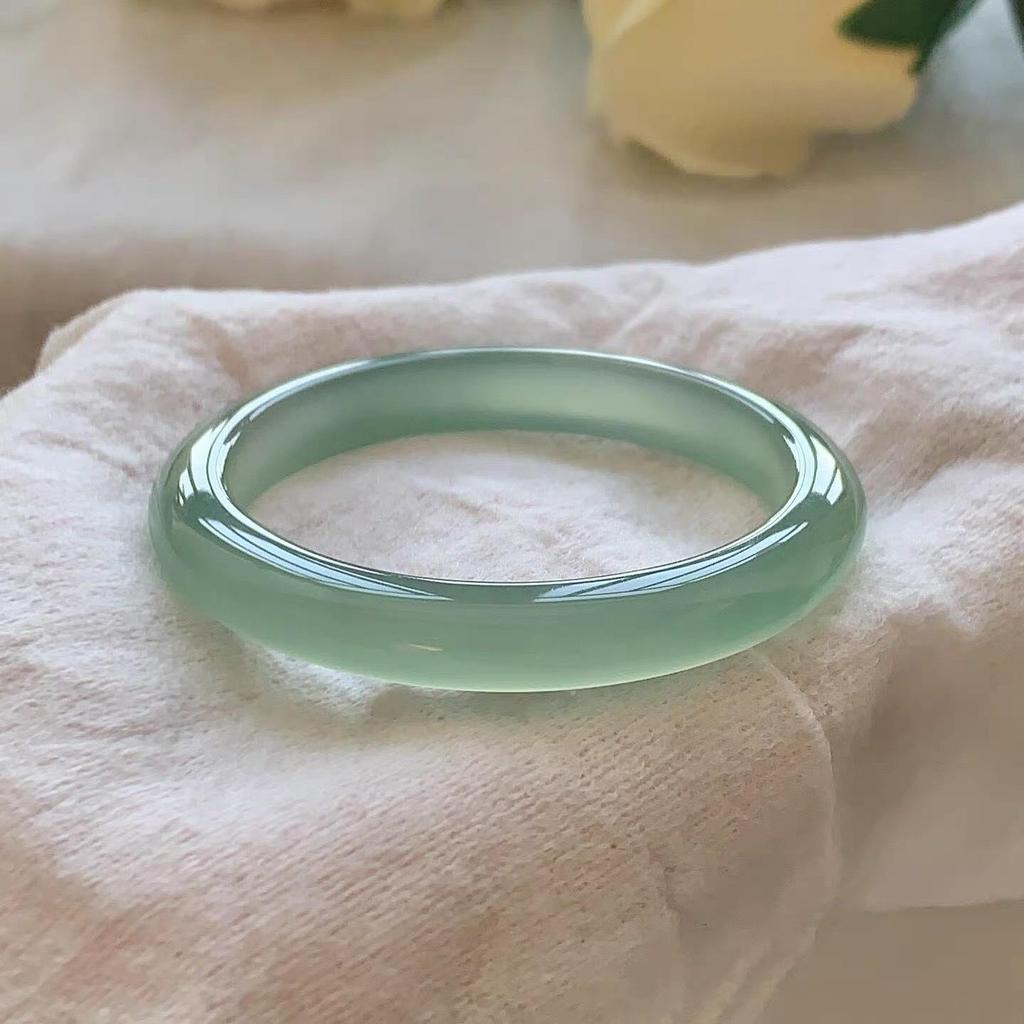 Ice Oil Green Chalcedony Agate Bracelet, Clear Water Jadeite, Hetian Jade Color Jade Bracelet
