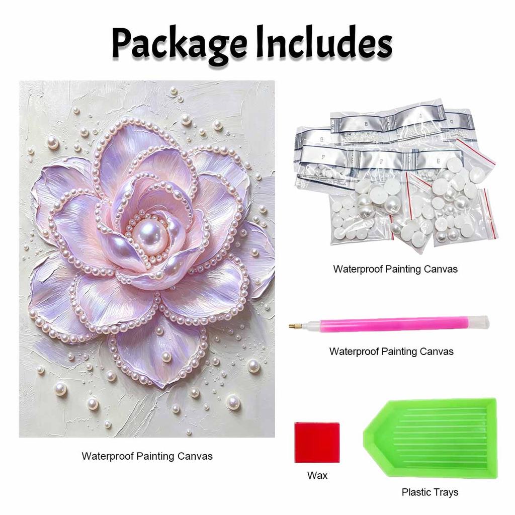 Handmade Framed Pearl Bead Painting Kit Elegant Pastel Camellia Flower 3D Shiny Canvas Art Ready to Display Home Decor Birthday Gift Idea