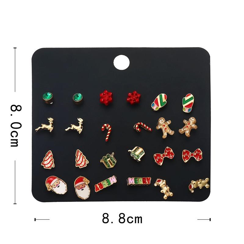 24Pcs Christmas Earrings Set For Women Small Shiny Zircon Xmas Tree Santa Claus Snowflake Earring Party Jewelry Accessories Gift