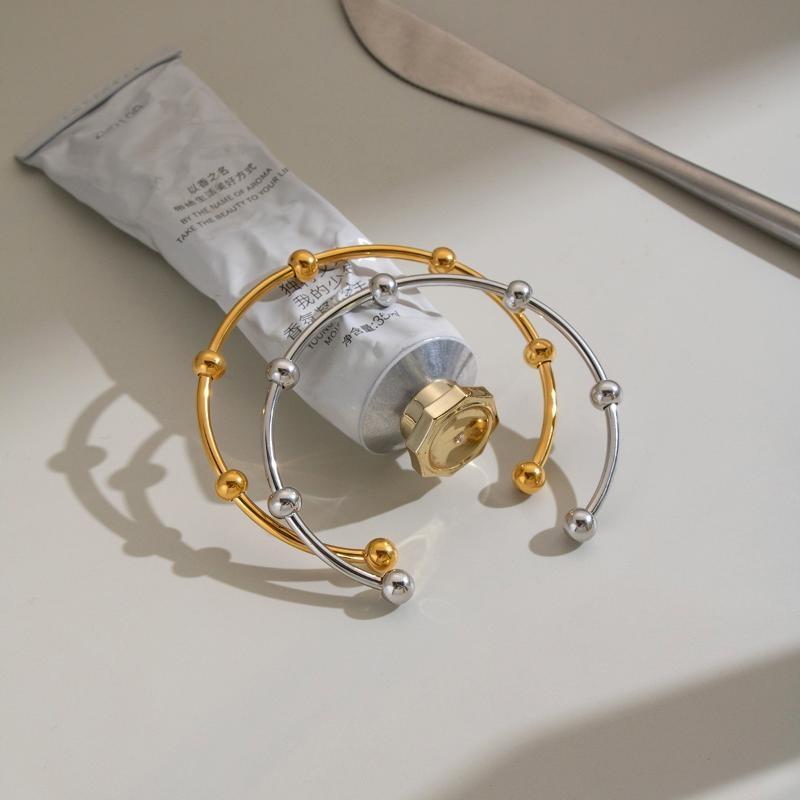 Stainless Steel Round Bead Bangle For Women Fashion Unique Minimalist Geometric Dating Party Jewelry Gifts