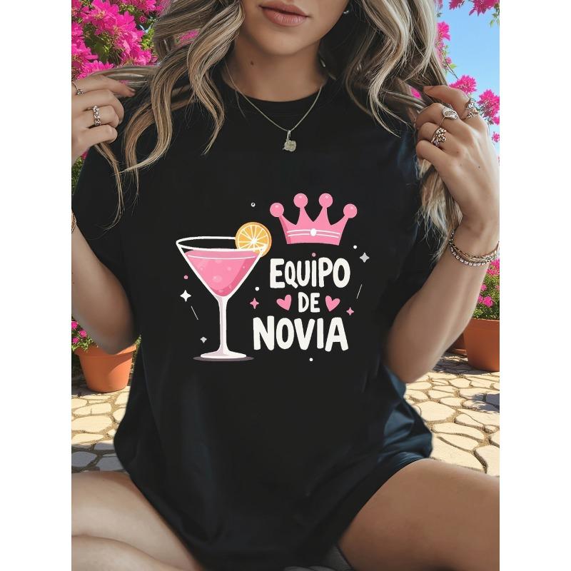 

Bridal Party Style Cocktail Crown Joyful Celebration Atmosphere Pattern Printed Women S Round Neck Spring Summer T-Shirt S чёрный