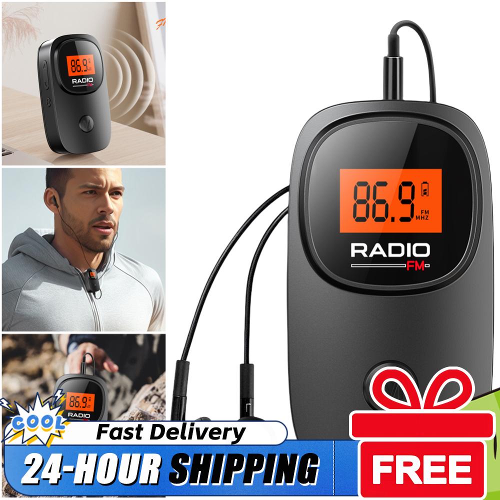 Mini Portable FM Radio Digital Tuning Pocket Clip Radio with Earphone Battery Operated Radio for Home Outdoor Walking Jogging