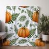 1pc Sdoo Flannel Blanket - Soft Warm Autumn Throw with Pumpkin & Fern Leaf Pattern In Orange/Beige/White/Green - All-Season Couc
