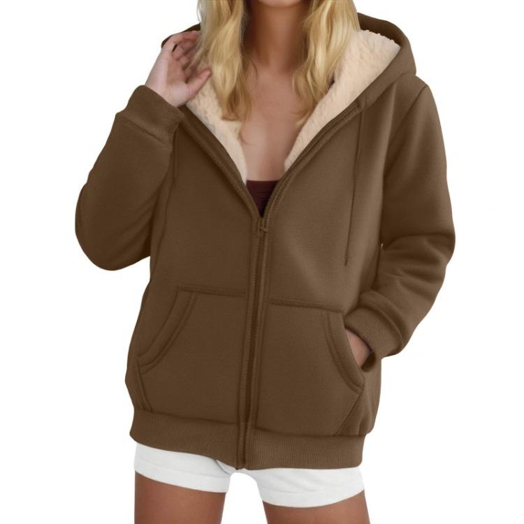 Women Hooded Jacket Casual Zipper Cardigan Loose Sweatshirt Long Sleeve Fashion