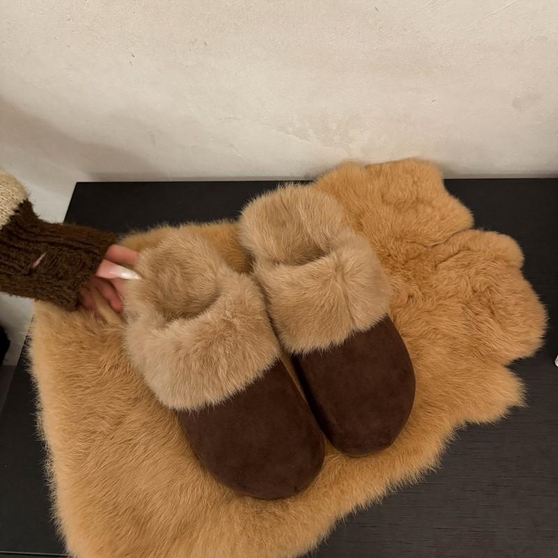 French velvet bag head half slippers women s outer wear winter explosion fluffy Birkenstock cotton drag snow boots 40 коричневый 3590₽