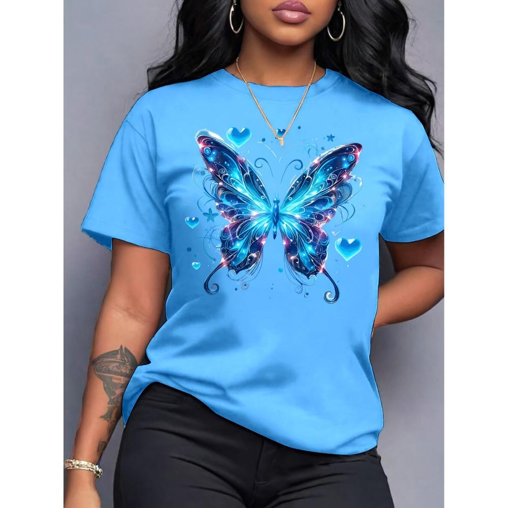 Sparkly Purple Butterfly Women's Tee - Glittery Graphic, Trendy Casual Top
