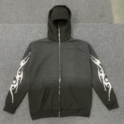 Moletom com zíper estampado Y2K retrô europeu e americano para rua hip-hop