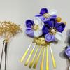 Purple Tsumami-zaiku Hair Ornament with Dried Flowers and Gold Baby's Breath - Perfect for Shichi-Go-San, Graduation Ceremonies, and as a Headpiece