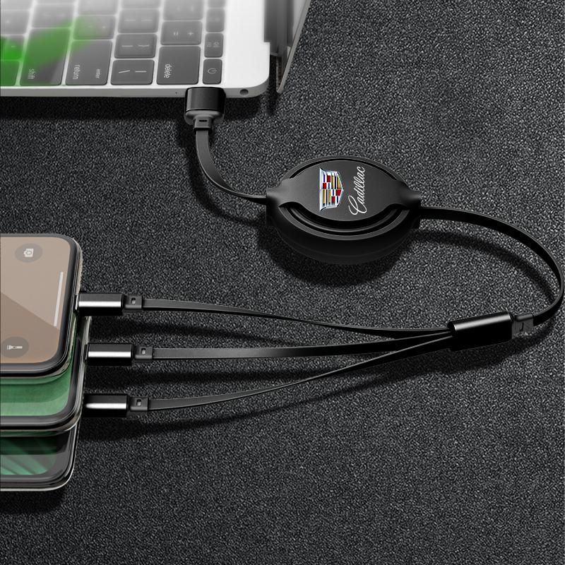 3 In1 Retractable Fast Charge Data Cable USB Android Type-C IPhone Car Accessories For Cadillac XT5 XTS CTS BLS SLS DTS SRX Escalade Tiburon Deville
