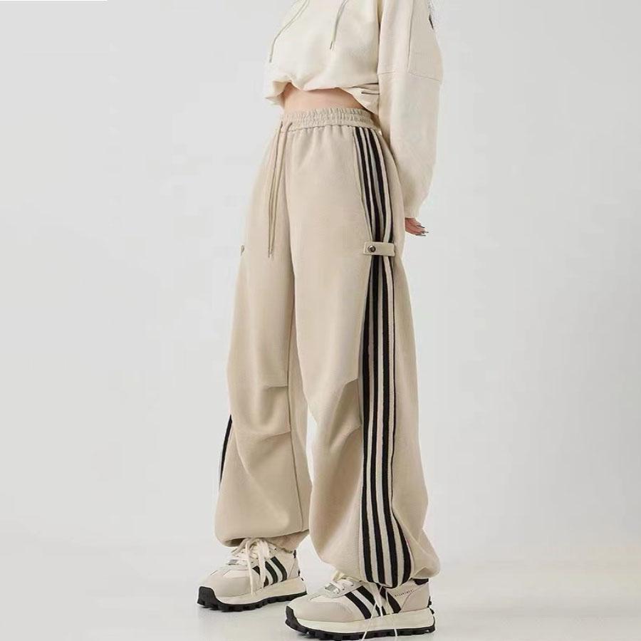 Women's High - Street American - Style Wide - Leg Striped Utility Joggers - Straight - Leg Casual Ankle - Length Sporty Pants
