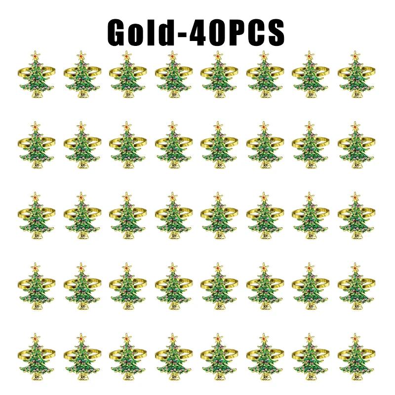 1-40PCSChristmas Tree Napkin Ring Holders Festive Dining Table Accessories for Restaurant Holiday Party Supplies Home Decoration