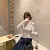 Sweet Rice Apricot Floral Slanted Shoulder Pleated Long-sleeved T-shirt Summer Korean New Thin Versatile Sunscreen Blouse