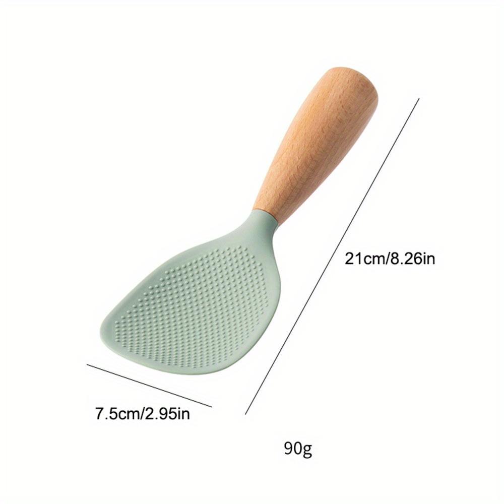 Silicone Spoon With Wooden Handle Spatula For Nonstick Pan Heat-Insulation Spoon For Rice Cooker Home Kitchen School Dormitory Practical Kitchen