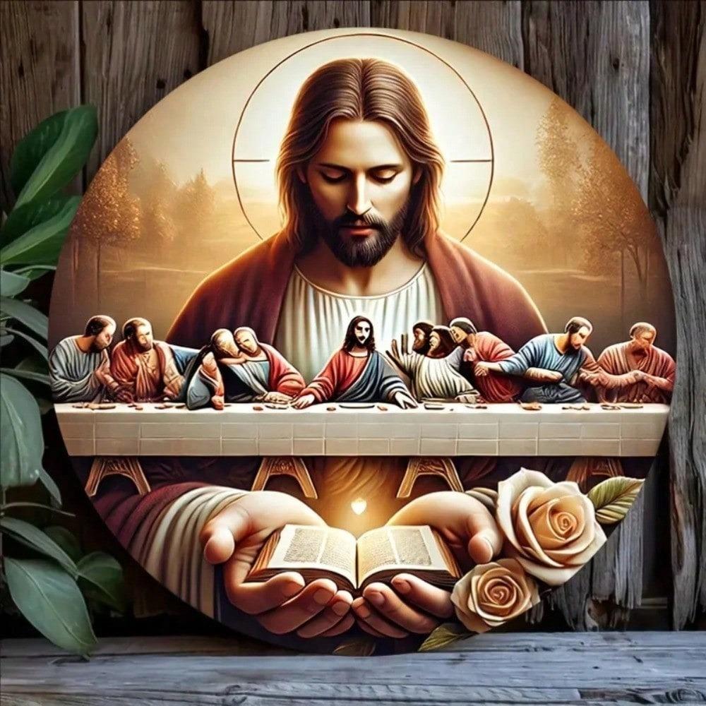 Vintage Round Iron Wall Art Jesus Apostles Religious Decor Church Home Living Room
