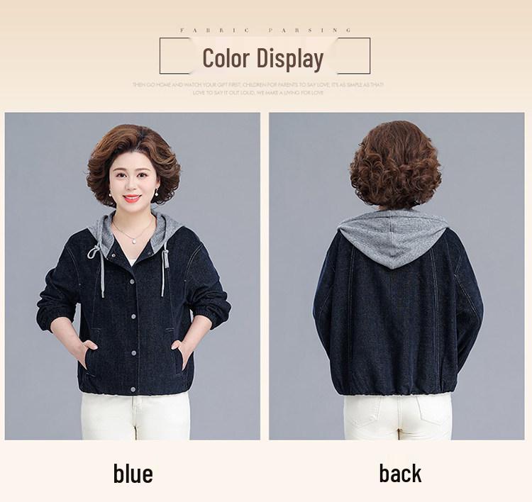 Stylish Spring Denim Hooded Jacket for Middle-Aged Women - Mother's Day Special