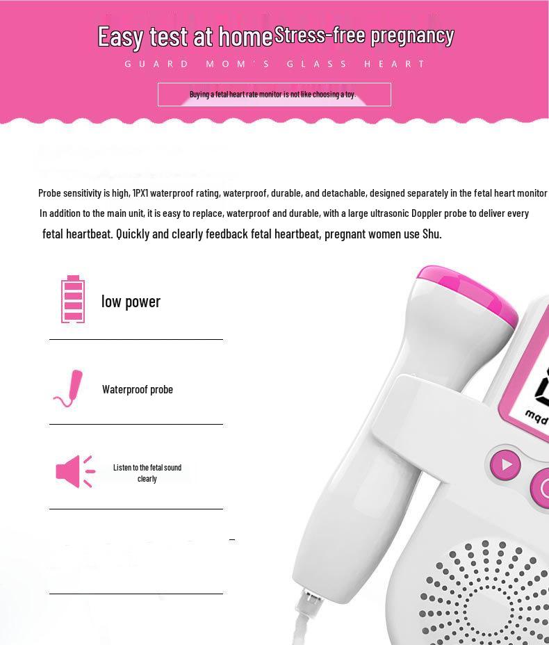 Portable Handheld Fetal Doppler Ultrasound Heart Monitor for Pregnant Women