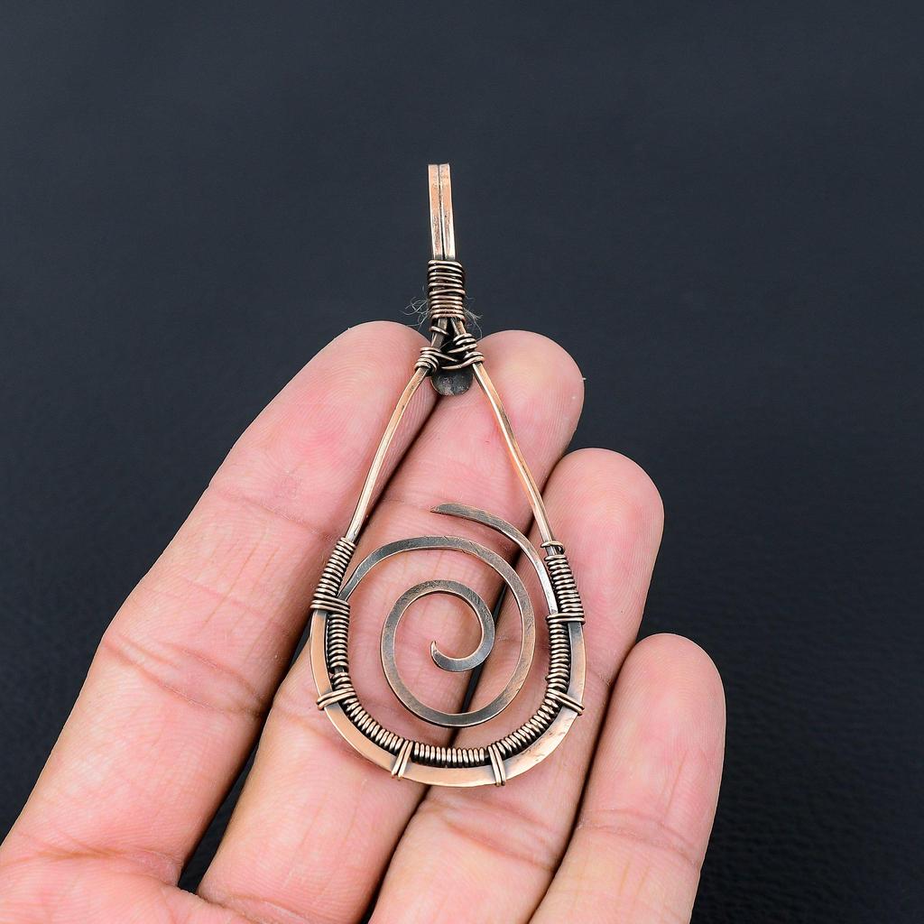 Pure Copper Oxidized Pendant Gemstone Handmade Pure Copper Wire Wrapped Jewelry