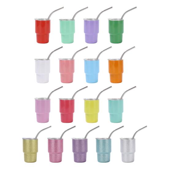 Mini Tumbler Sklenice na panáky se slámkou a víčkem 3 oz nerezová ocel