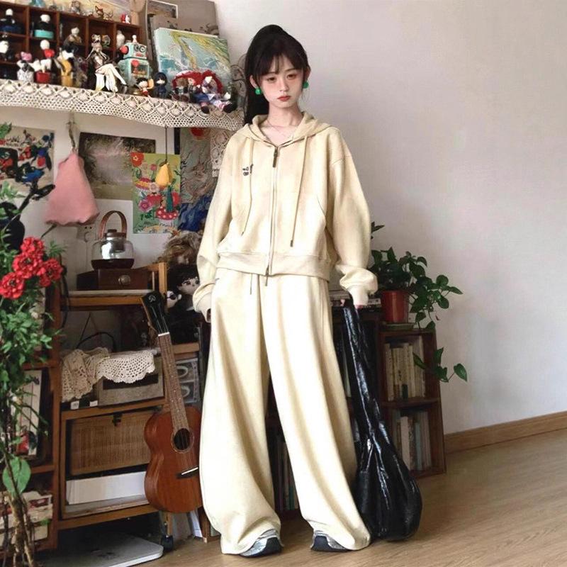 

Petite Women s Casual Japanese Cardigan Sweatshirt & Wide-Leg Pants Set L