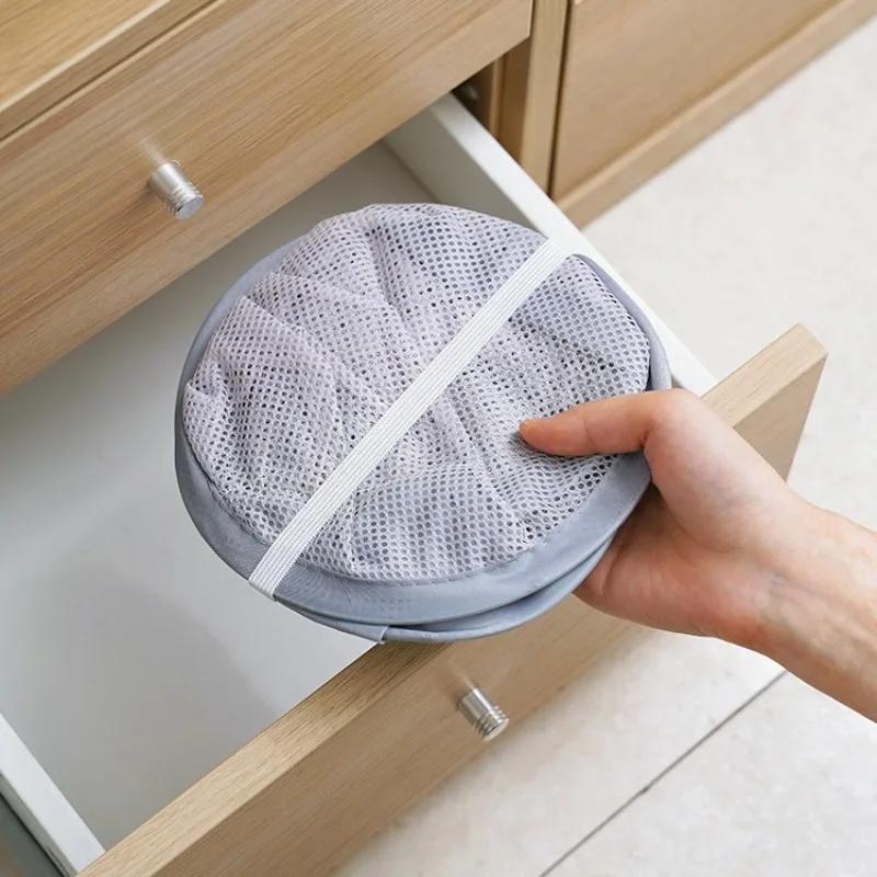 Foldable Mesh Laundry Basket Wall Mounted Adhesive Hanging Storage Bag Bathroom Underwear Clothes Organizer Dirty Clothes Holder