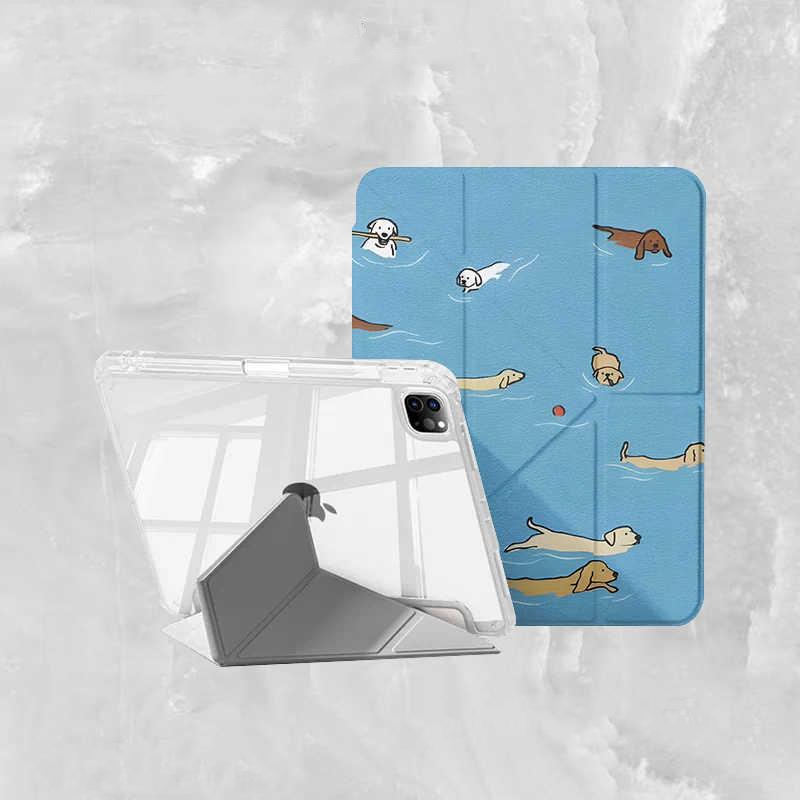Summer Cute Pool Puupy Case 3+Y Fold For Samsung S8 S9 S11 S10 FE S6 Lite Tablet Case 10S 11 / S8PLUS / S6 Lite / A7 8 Case