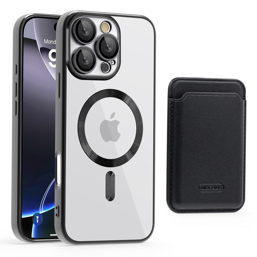 For Magsafe Wallet Leather Plating Clear Case For iPhone 12 13 14 15 16 Pro Max 11 Card Holder Phone Bag Cover