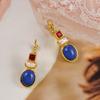 Vintage Lapis Lazuli Dangle Earrings for Women Gold Plated Garnet Square Drop Earrings with Baroque Pearl Hypoallergenic Lightwe