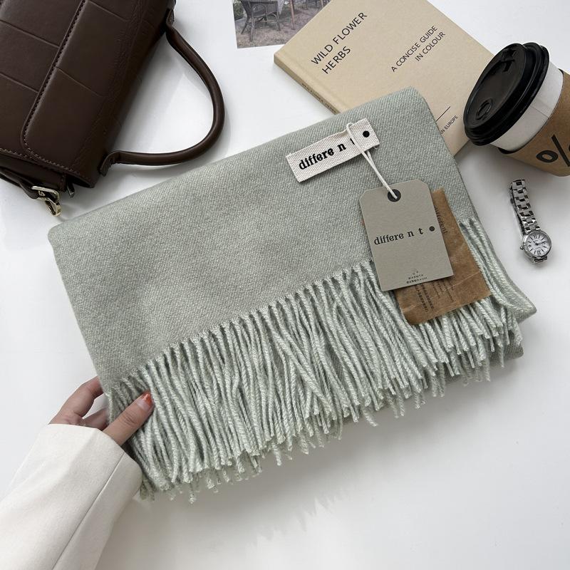 300G Jednolity Kolor Imitacja Kaszmiru Szalik Damski Zimowy Premium, Szal Z Kaszmiru Z Frędzlami