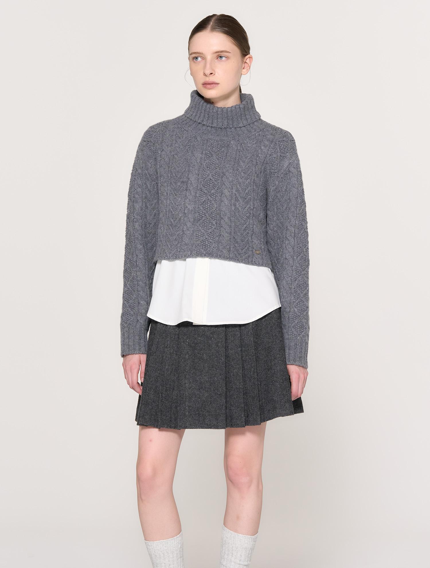 General Idea Wool Cable Turtleneck Pullover [Charcoal] / Wbd3L05515 Charcoal/S