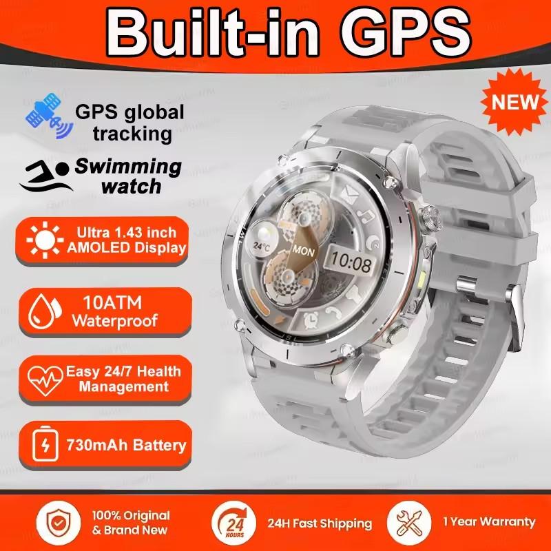 

2026 New Outdoor Military Smart Watch Men GPS Track Waterproof 730mAH Health Call Sports Fitness Bracelet GPS Track Watches Swim сірий